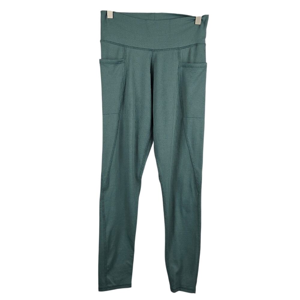Toad & Co Ribbed Leggings Green Pockets Size Medium